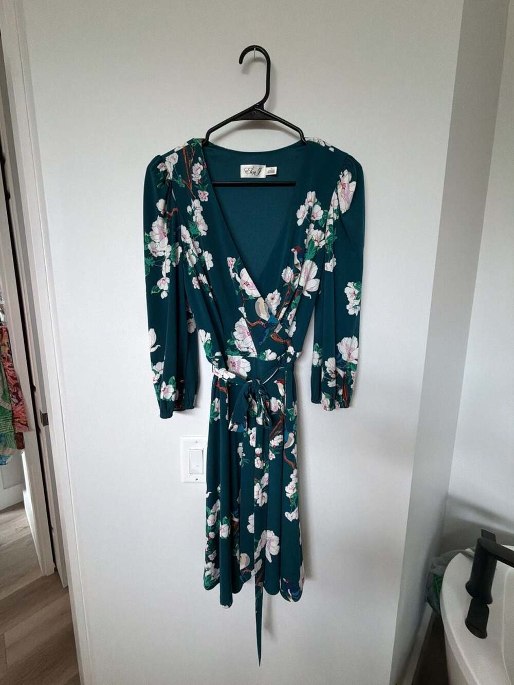 Eliza J Floral Midi Dress in Emerald Green